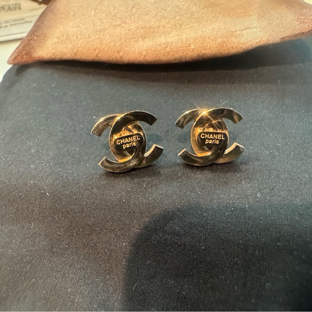 Gift from Chanel make up line 
Gold-Tone Logo Stud Earrings